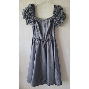 Peasant Puff Sleeve Maxi Dress Size 14 Sweetheart Neckline Prom Evening Gray